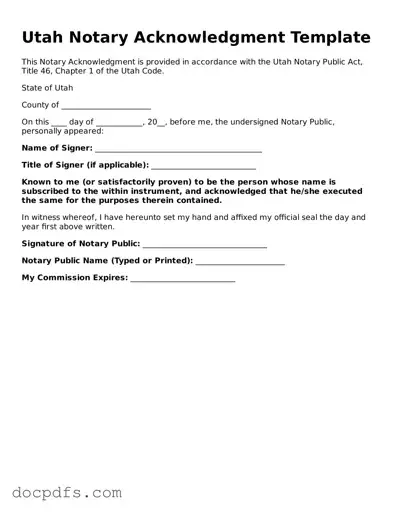 Free Utah Notary Acknowledgement Form