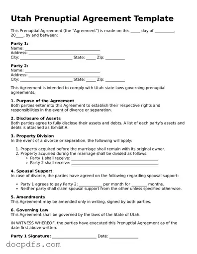 Free Utah Prenuptial Agreement Form
