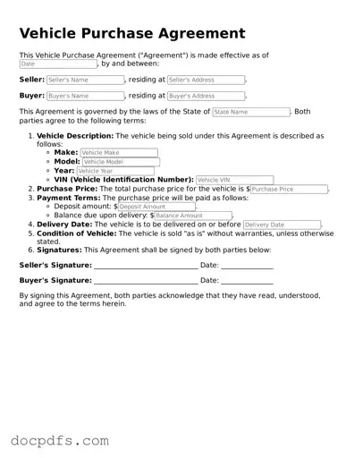 Legal Vehicle Purchase Agreement Document