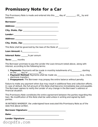 Legal Promissory Note for a Car Document