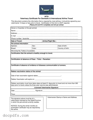 Veterinary Certificate Travel Template in PDF