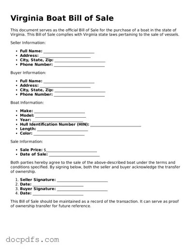 Free Virginia Boat Bill of Sale Form