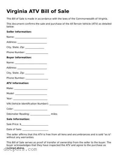 Free Virginia ATV Bill of Sale Form