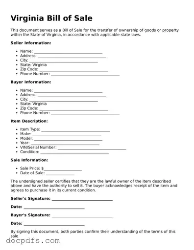 Free Virginia Bill of Sale Form