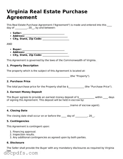 Free Virginia Real Estate Purchase Agreement Form