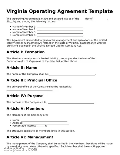 Free Virginia Operating Agreement Form