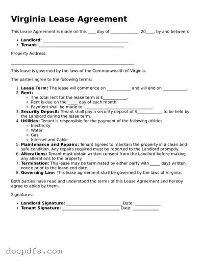 Free Virginia Lease Agreement Form