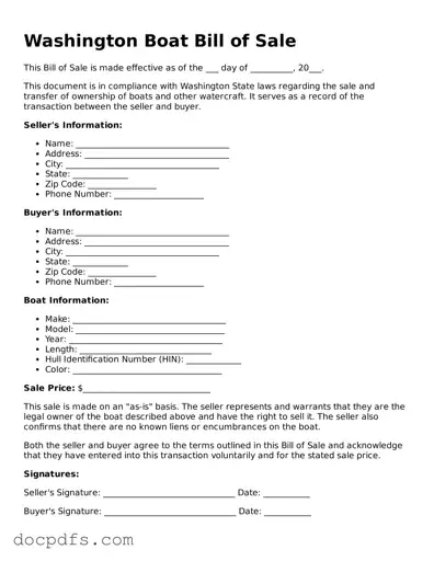 Free Washington Boat Bill of Sale Form