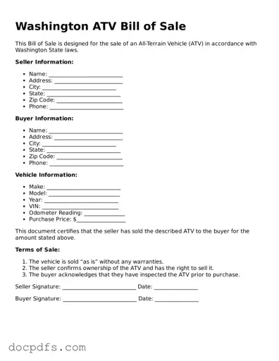 Free Washington ATV Bill of Sale Form