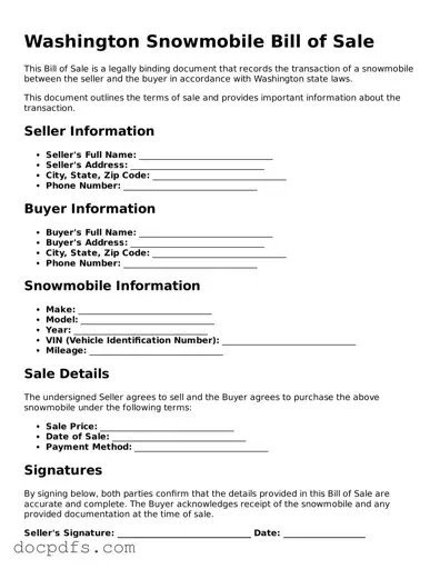 Free Washington Snowmobile Bill of Sale Form