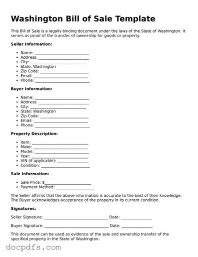 Free Washington Bill of Sale Form