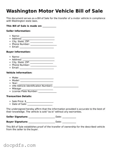 Free Washington Motor Vehicle Bill of Sale Form