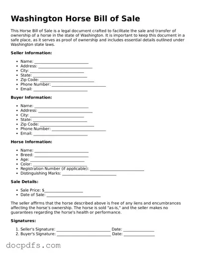 Free Washington Horse Bill of Sale Form