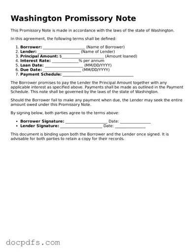 Free Washington Promissory Note Form