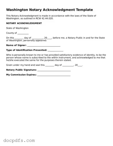 Free Washington Notary Acknowledgement Form