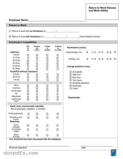 Work Release Template in PDF