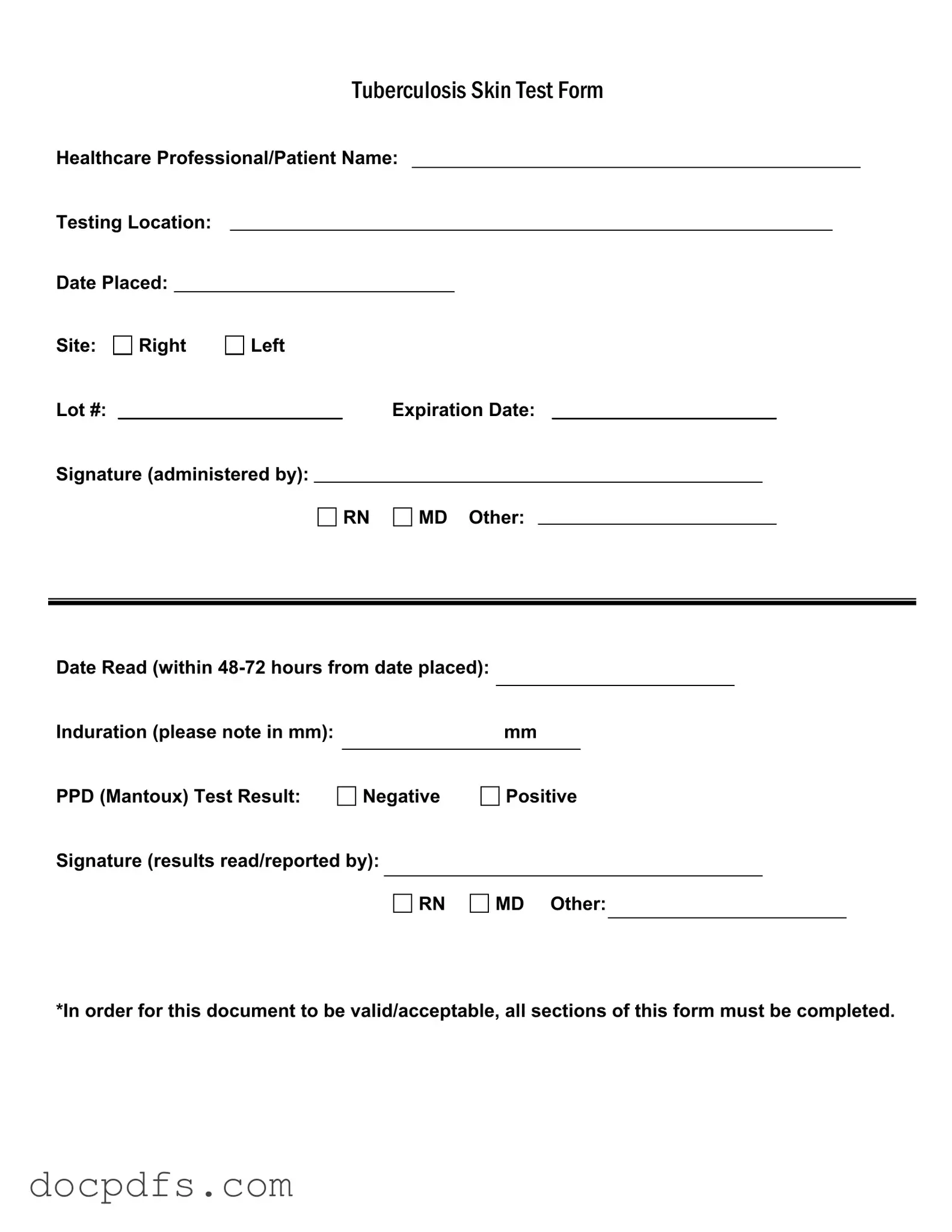 Tb Test Template in PDF
