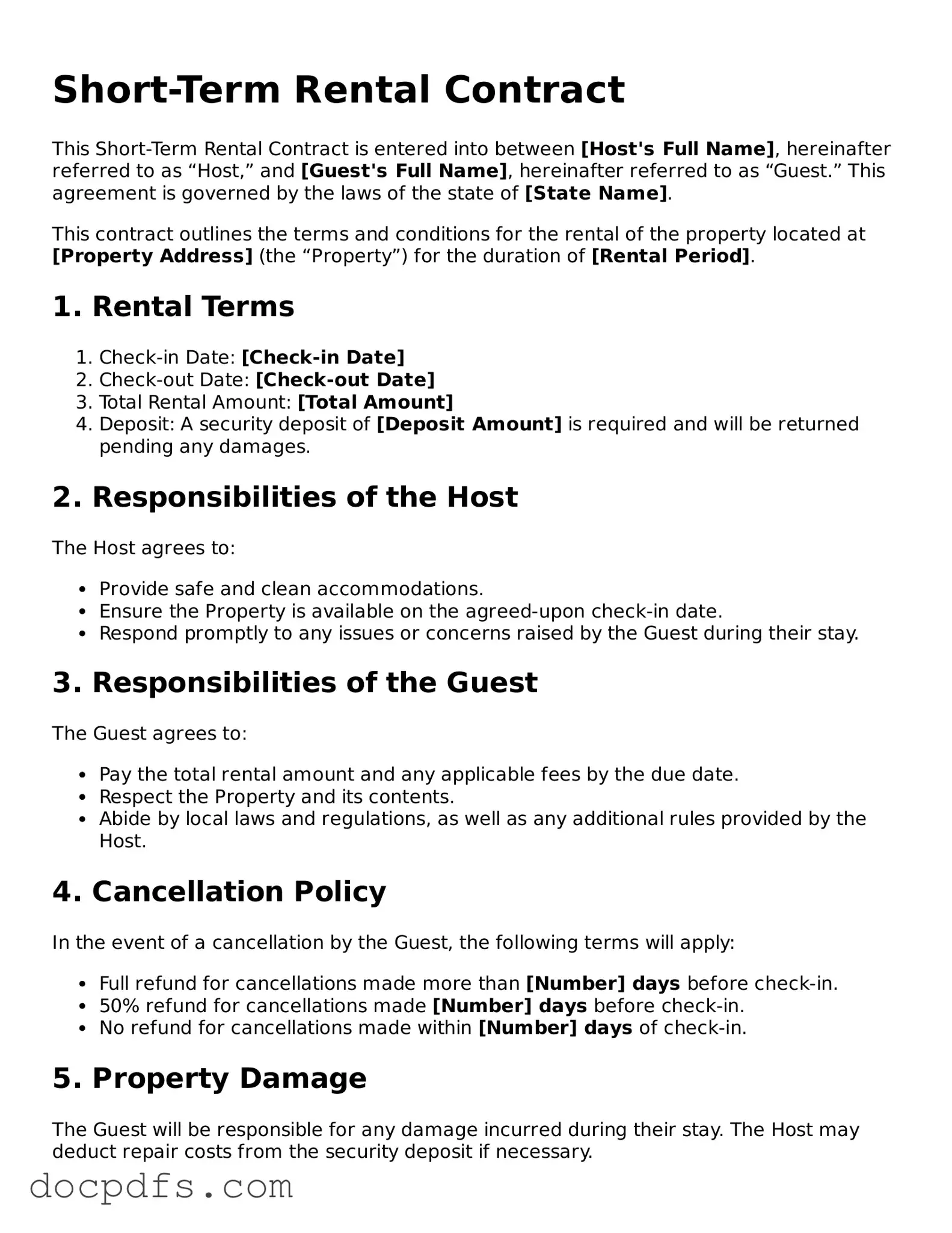 Legal Short-Term Rental Contract Document