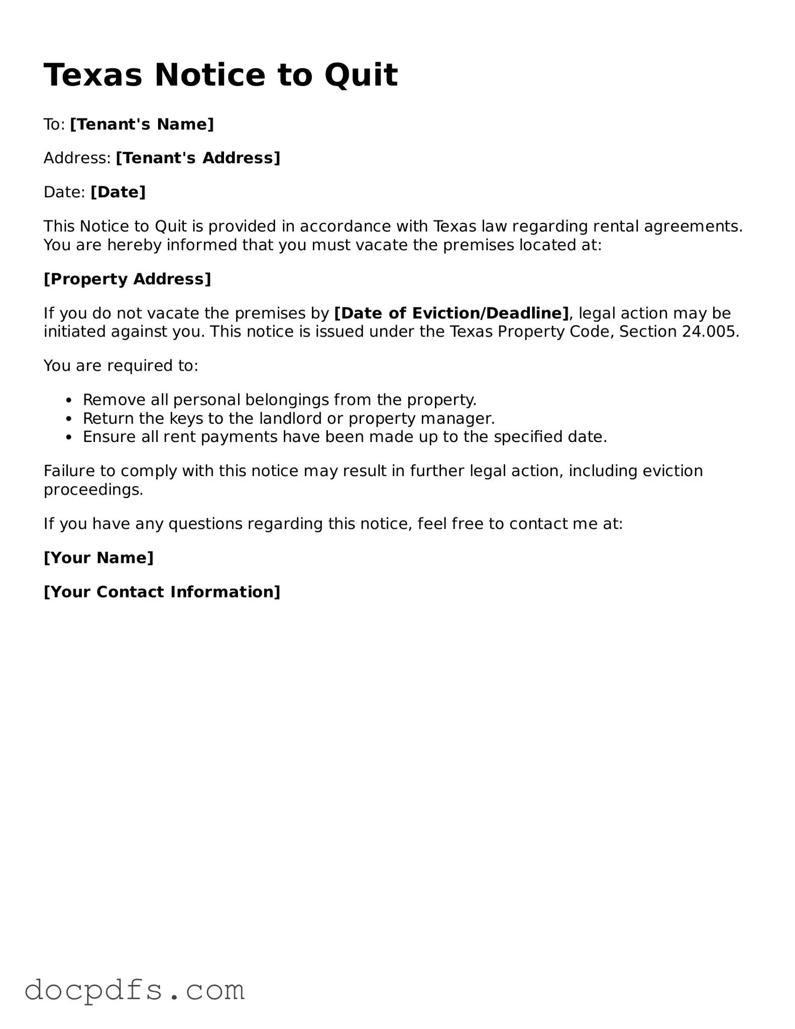 Free Texas Notice to Quit Form