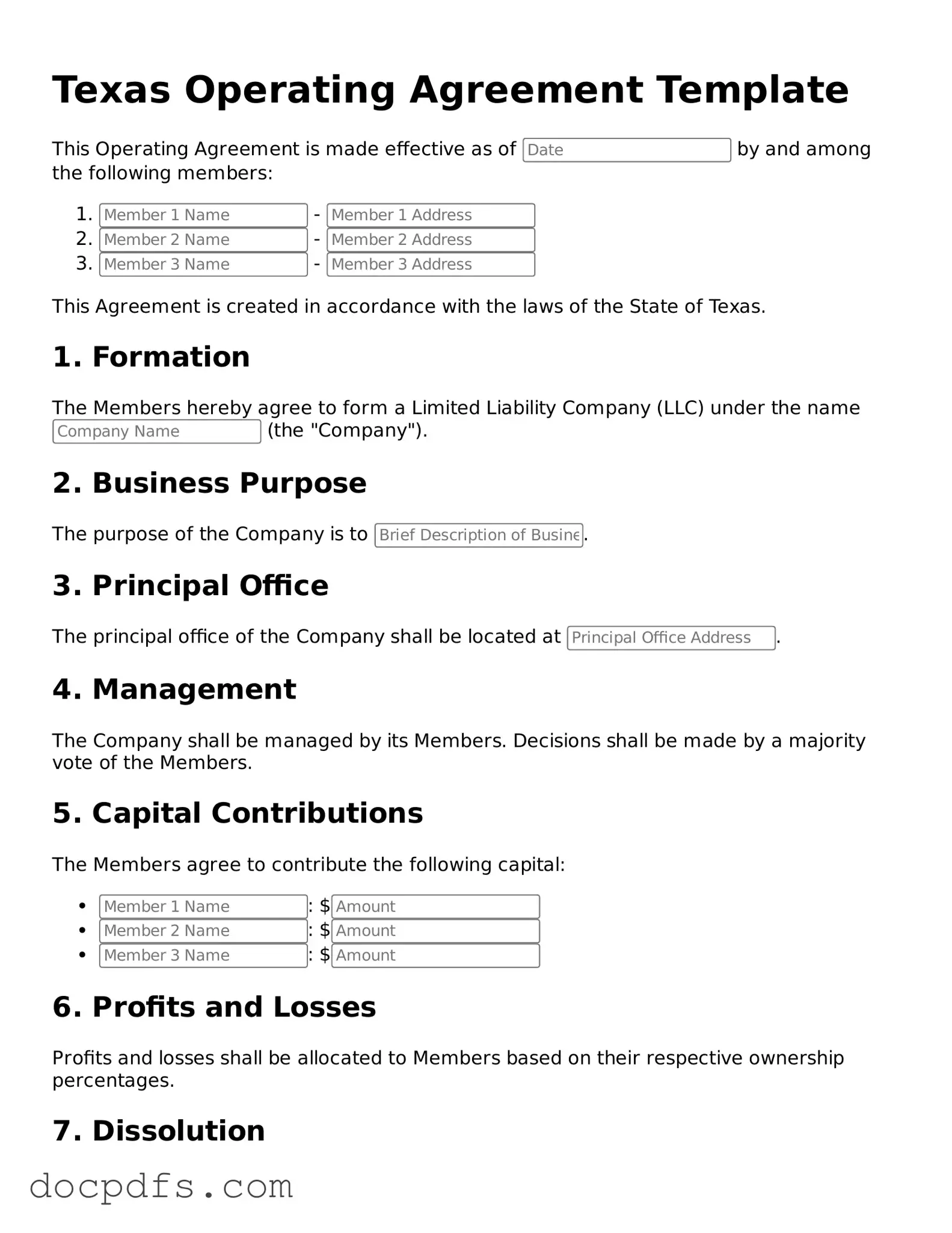 Free Texas Operating Agreement Form