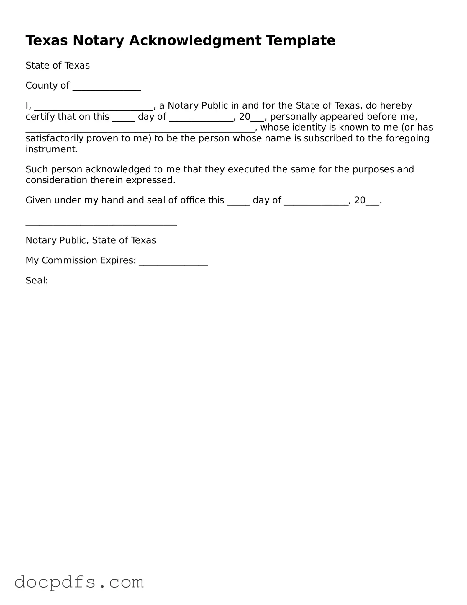 Free Texas Notary Acknowledgement Form