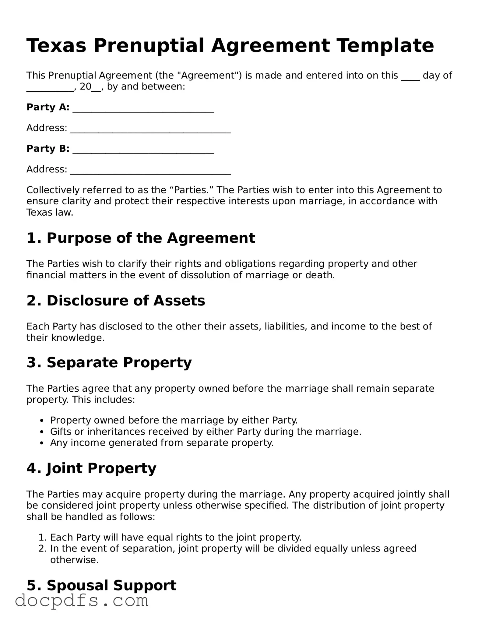 Free Texas Prenuptial Agreement Form