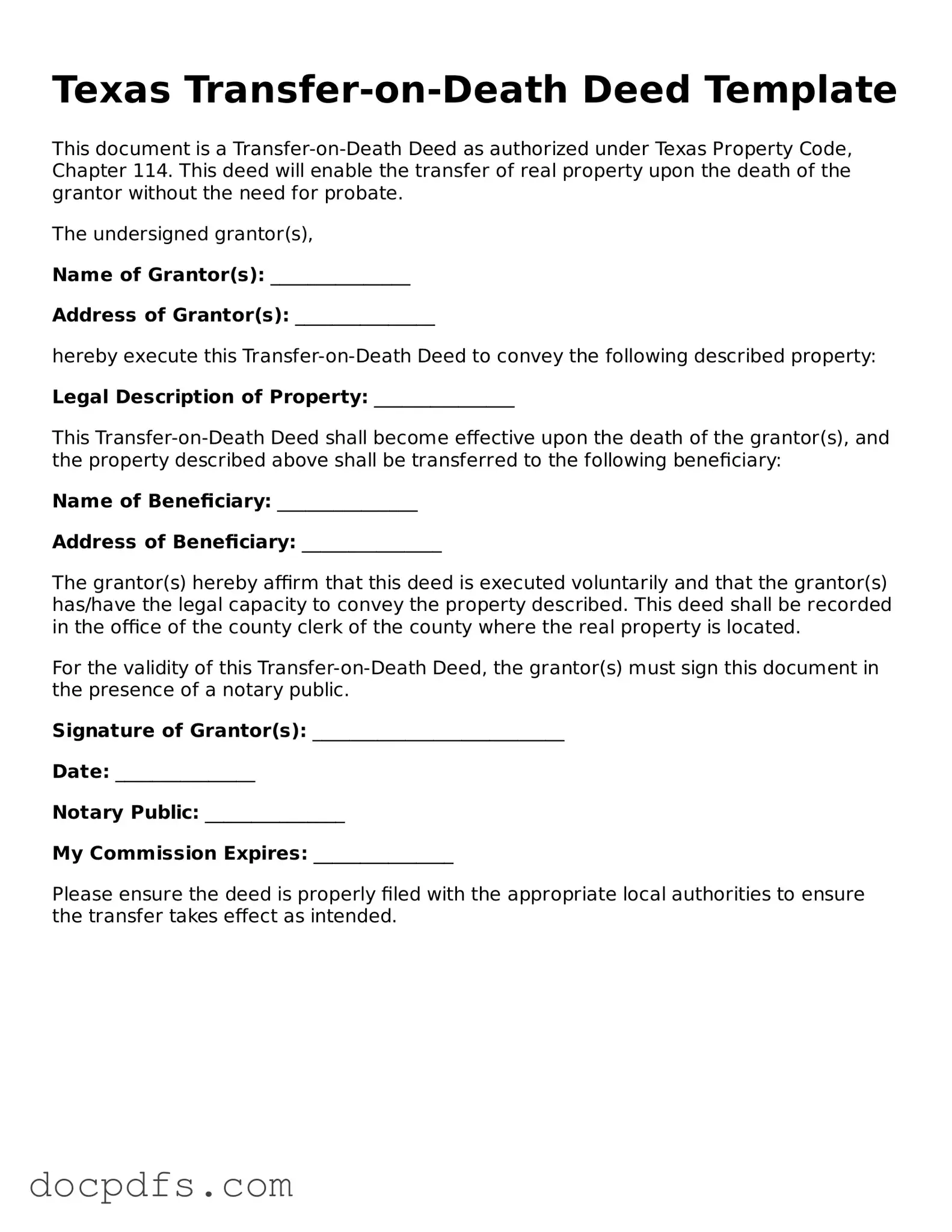 Free Texas Transfer-on-Death Deed Form