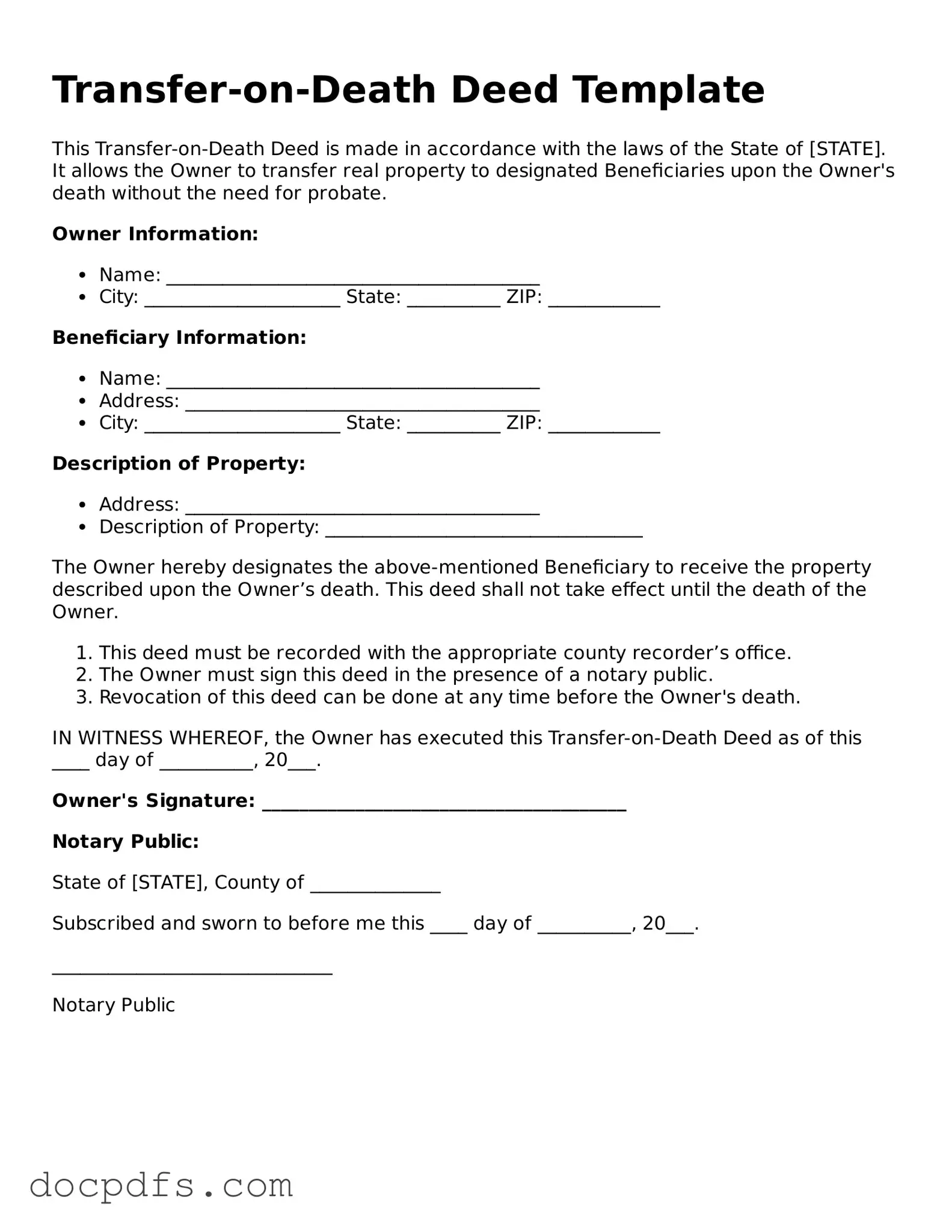 Legal Transfer-on-Death Deed Document