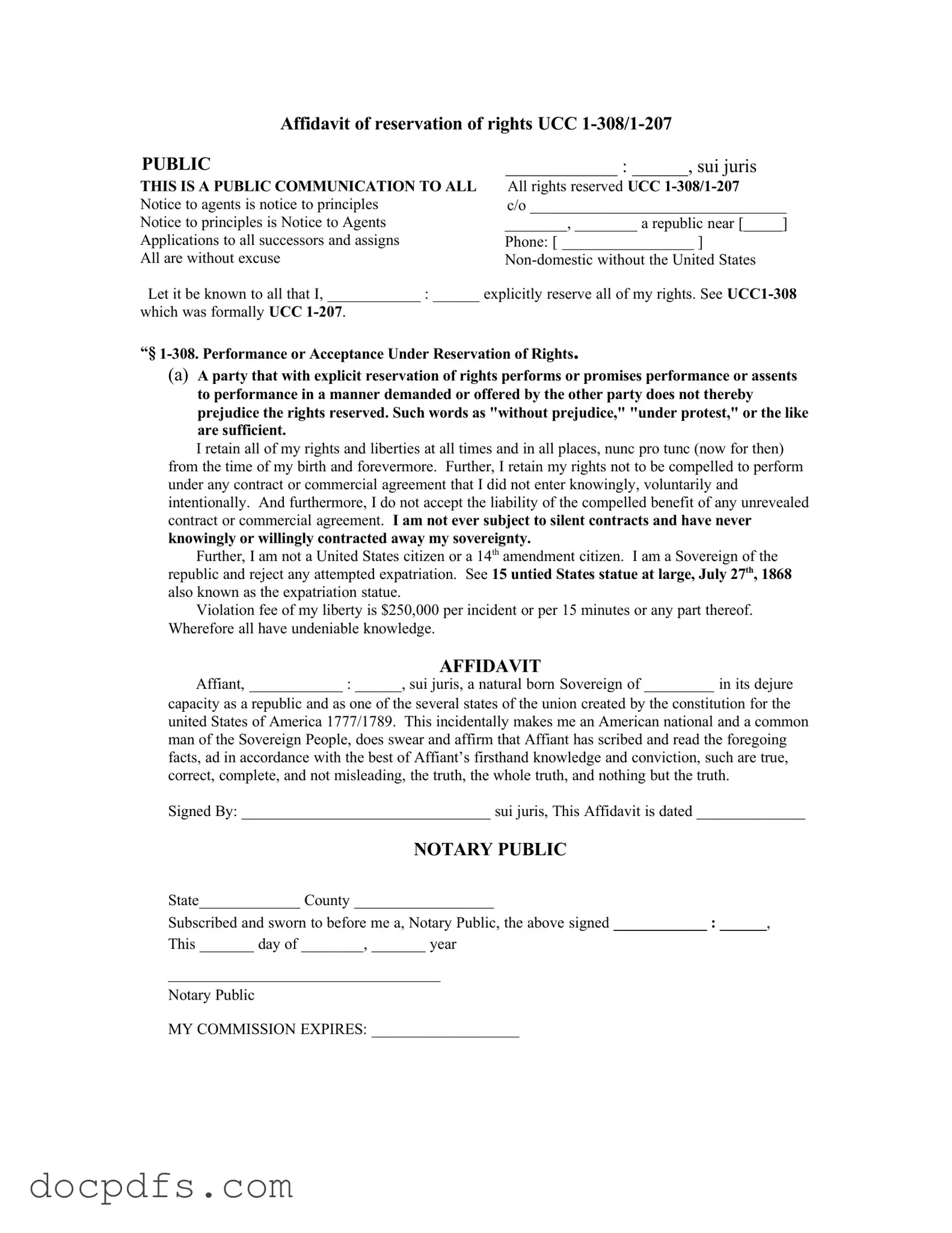 Ucc 1 308 Template in PDF