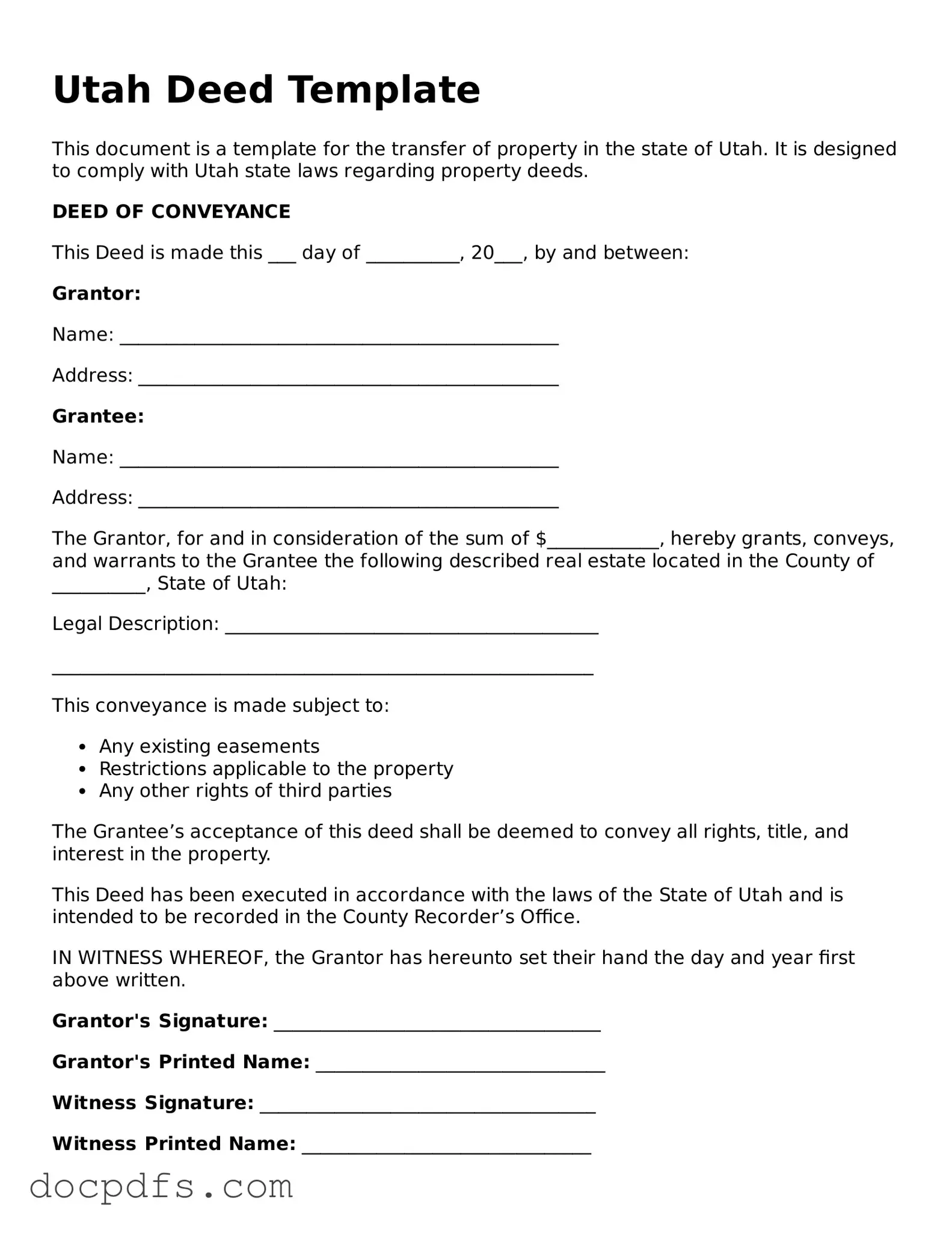 Free Utah Deed Form