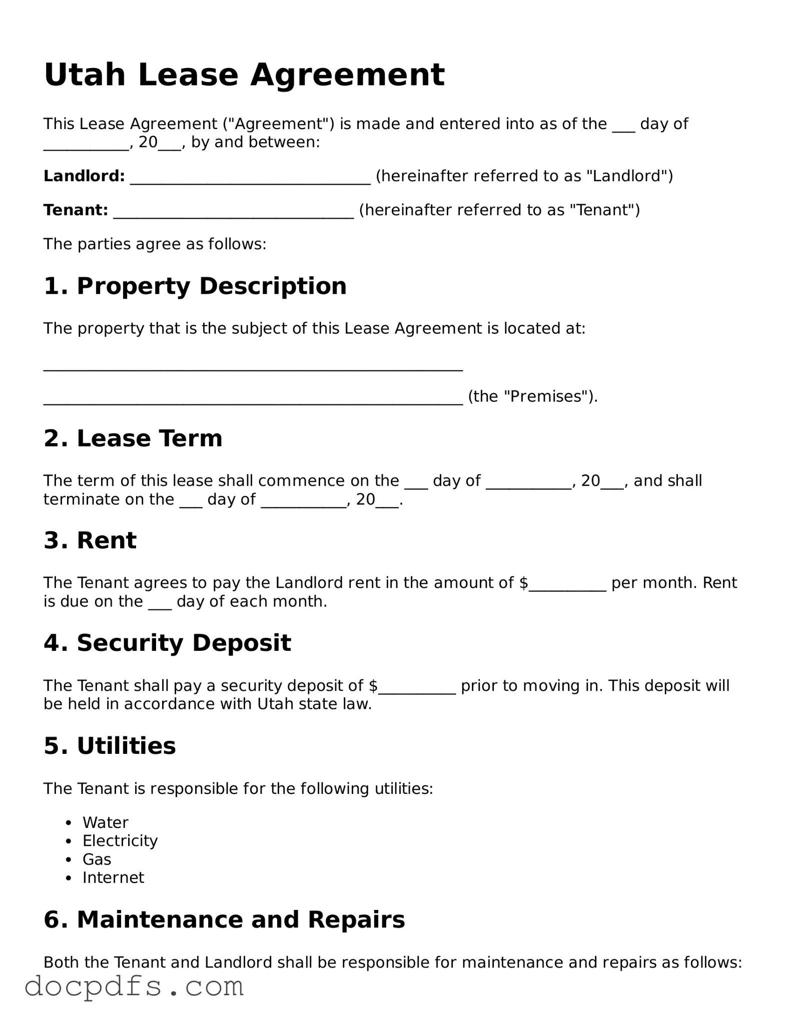 Free Utah Lease Agreement Form