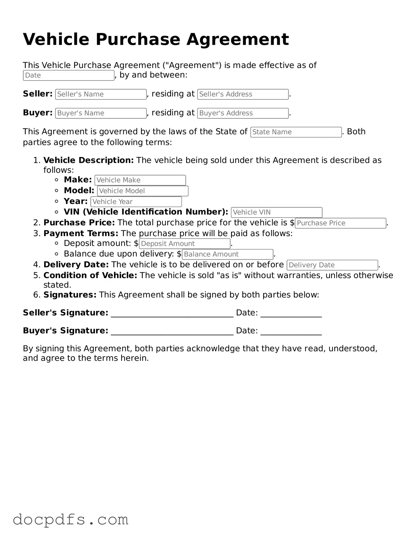 Legal Vehicle Purchase Agreement Document