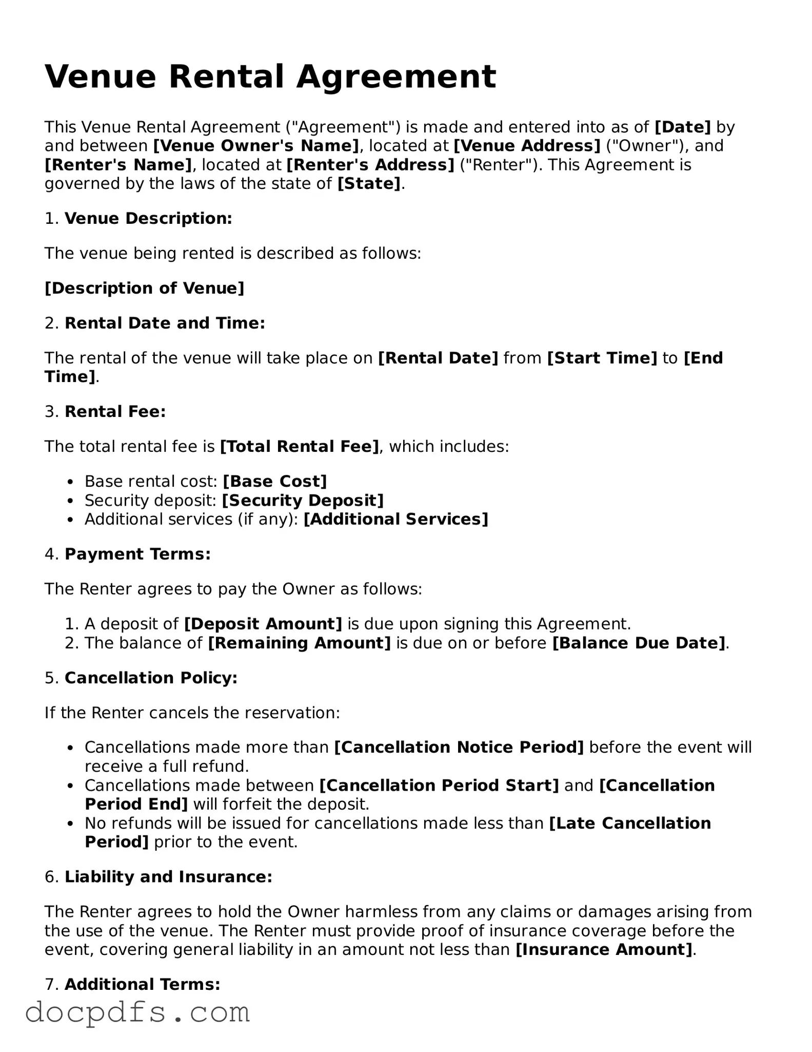 Legal Venue Rental Agreement Document
