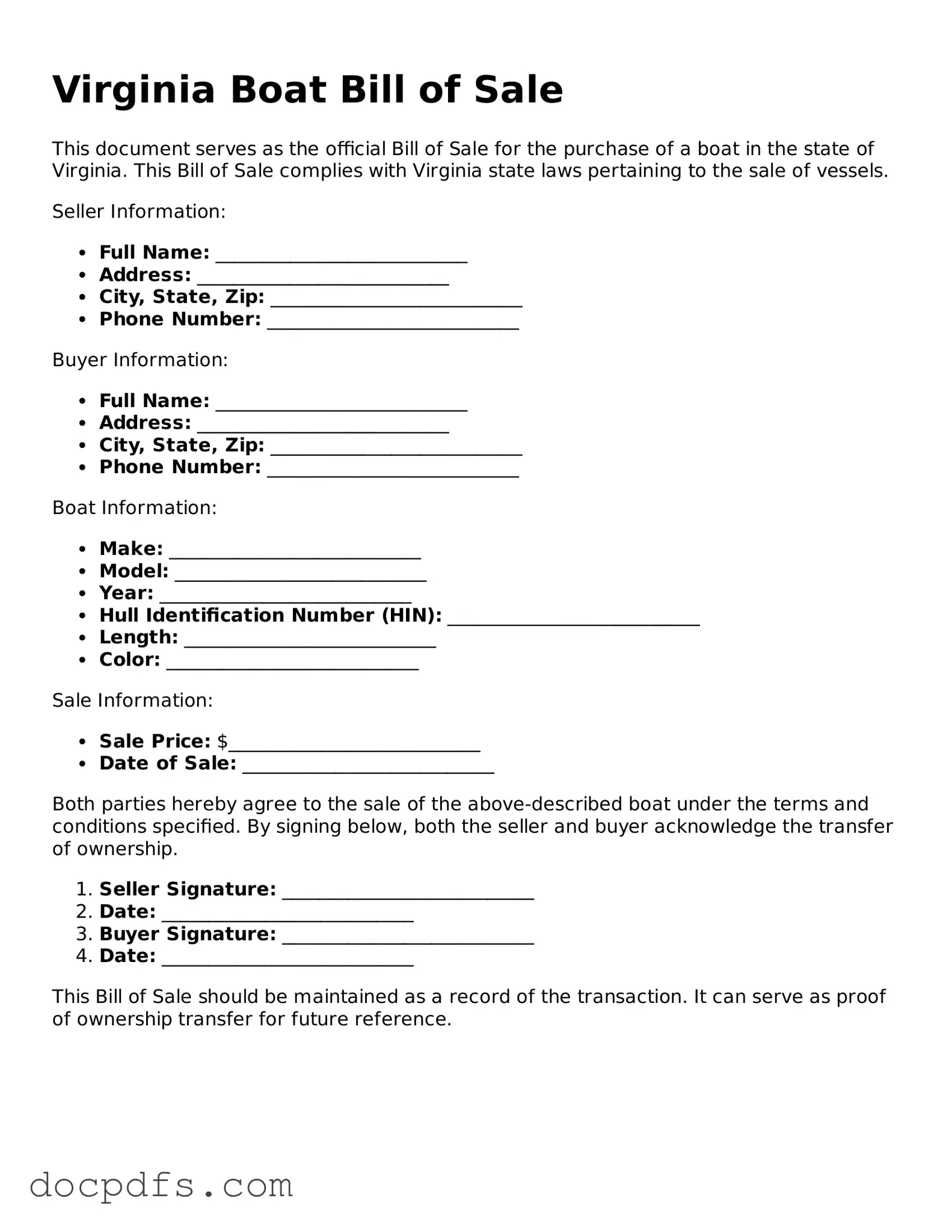Free Virginia Boat Bill of Sale Form