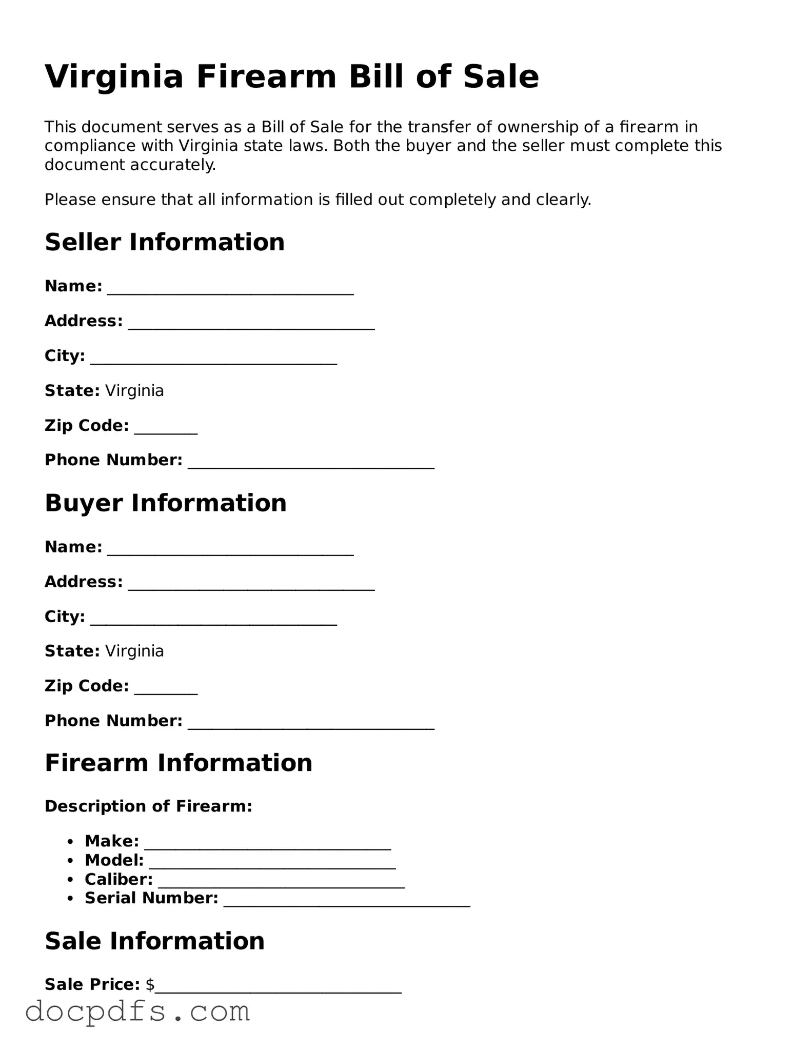 Free Virginia Firearm Bill of Sale Form