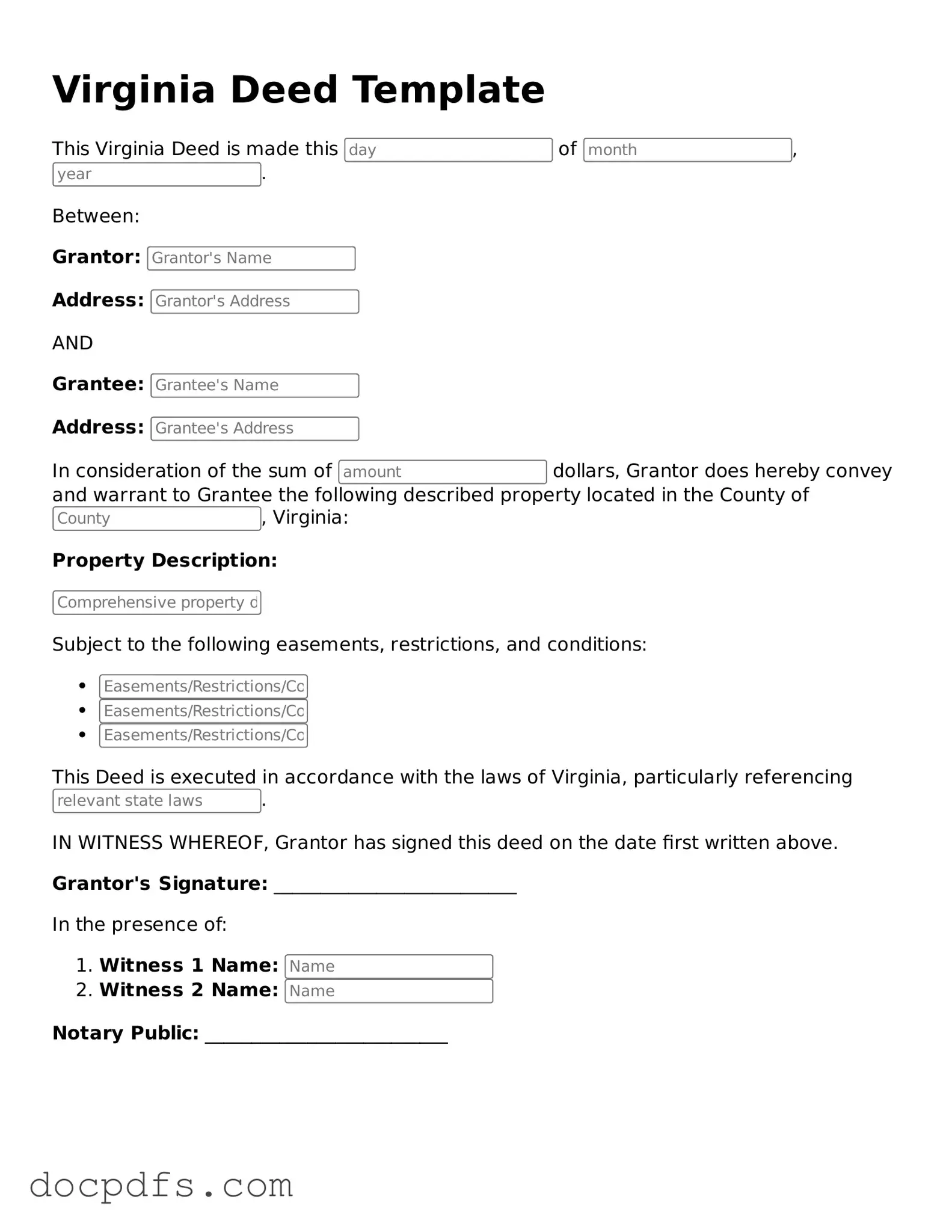 Free Virginia Deed Form