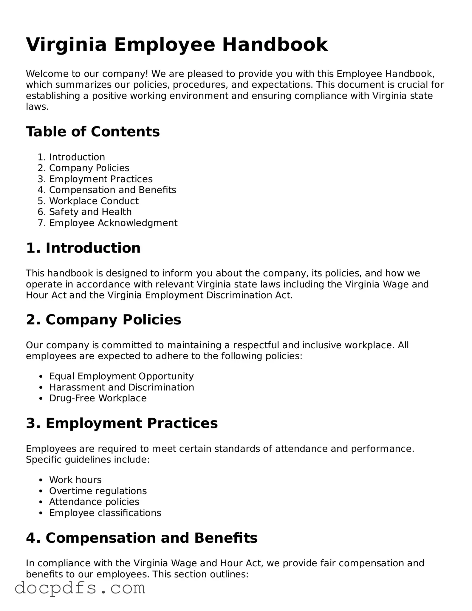 Free Virginia Employee Handbook Form