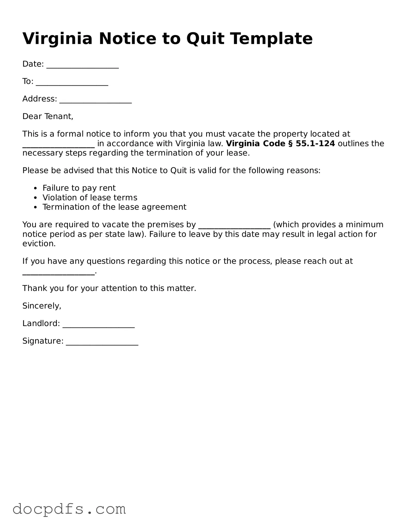 Free Virginia Notice to Quit Form