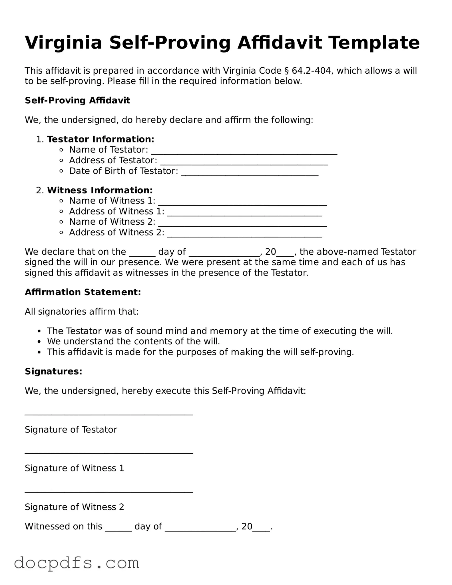 Free Virginia Self-Proving Affidavit Form