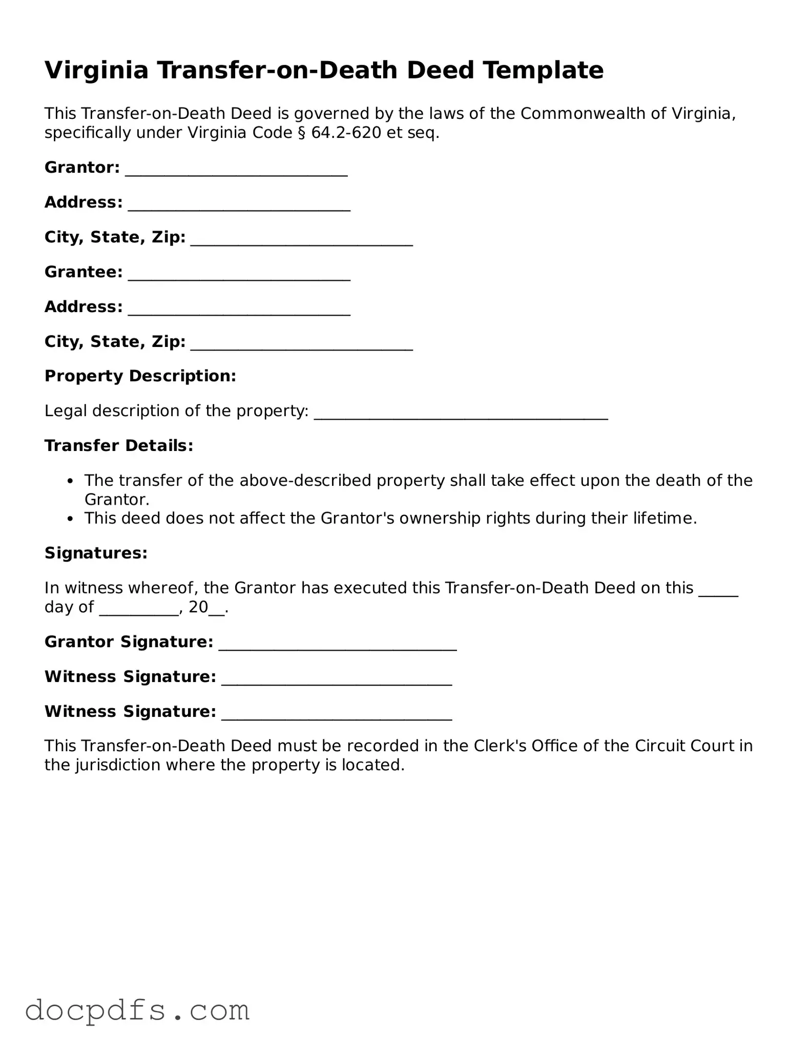Free Virginia Transfer-on-Death Deed Form