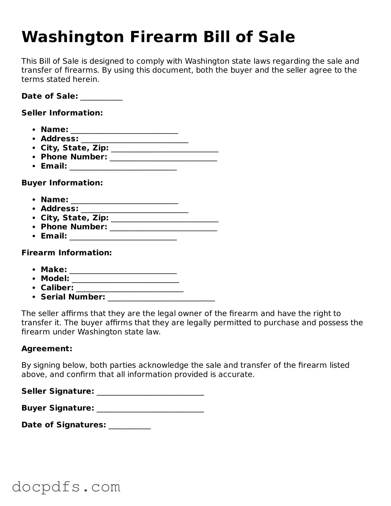 Free Washington Firearm Bill of Sale Form