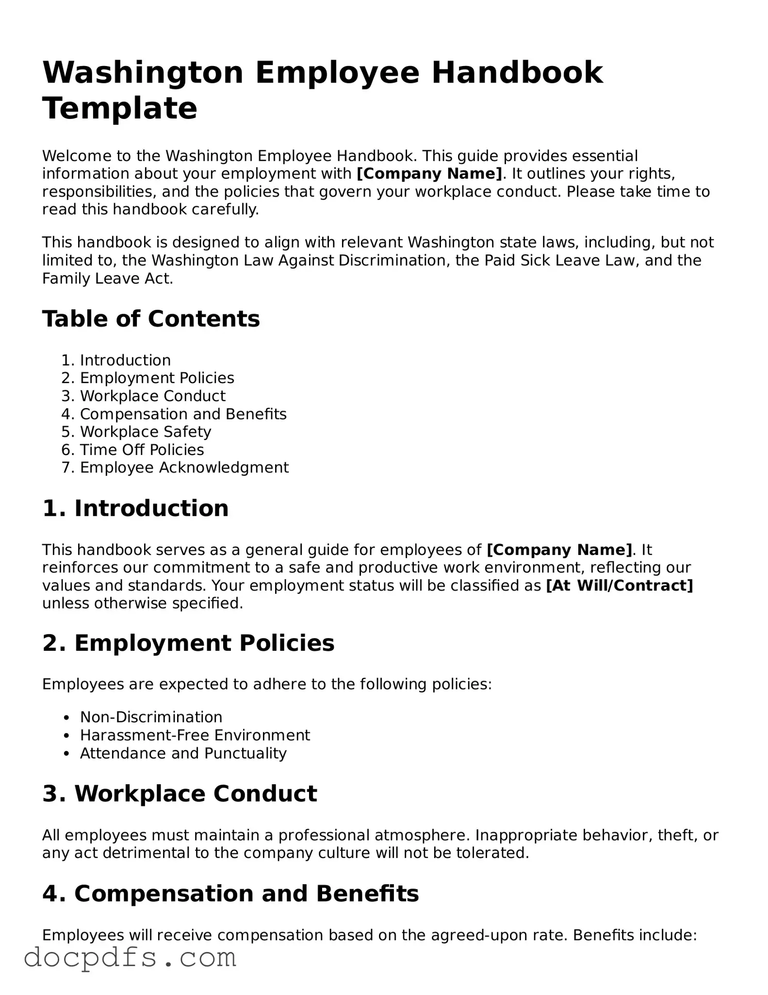 Free Washington Employee Handbook Form