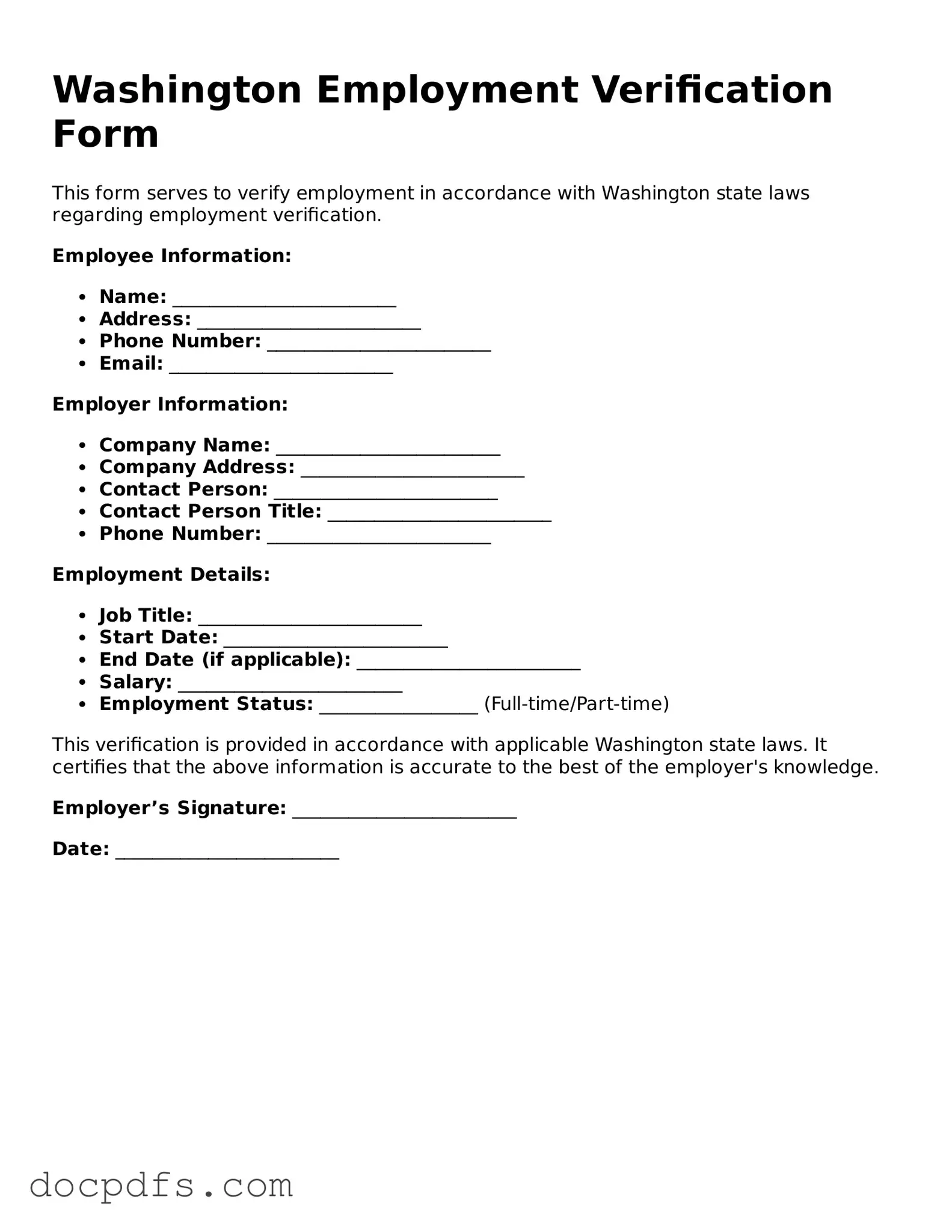 Free Washington Employment Verification Form