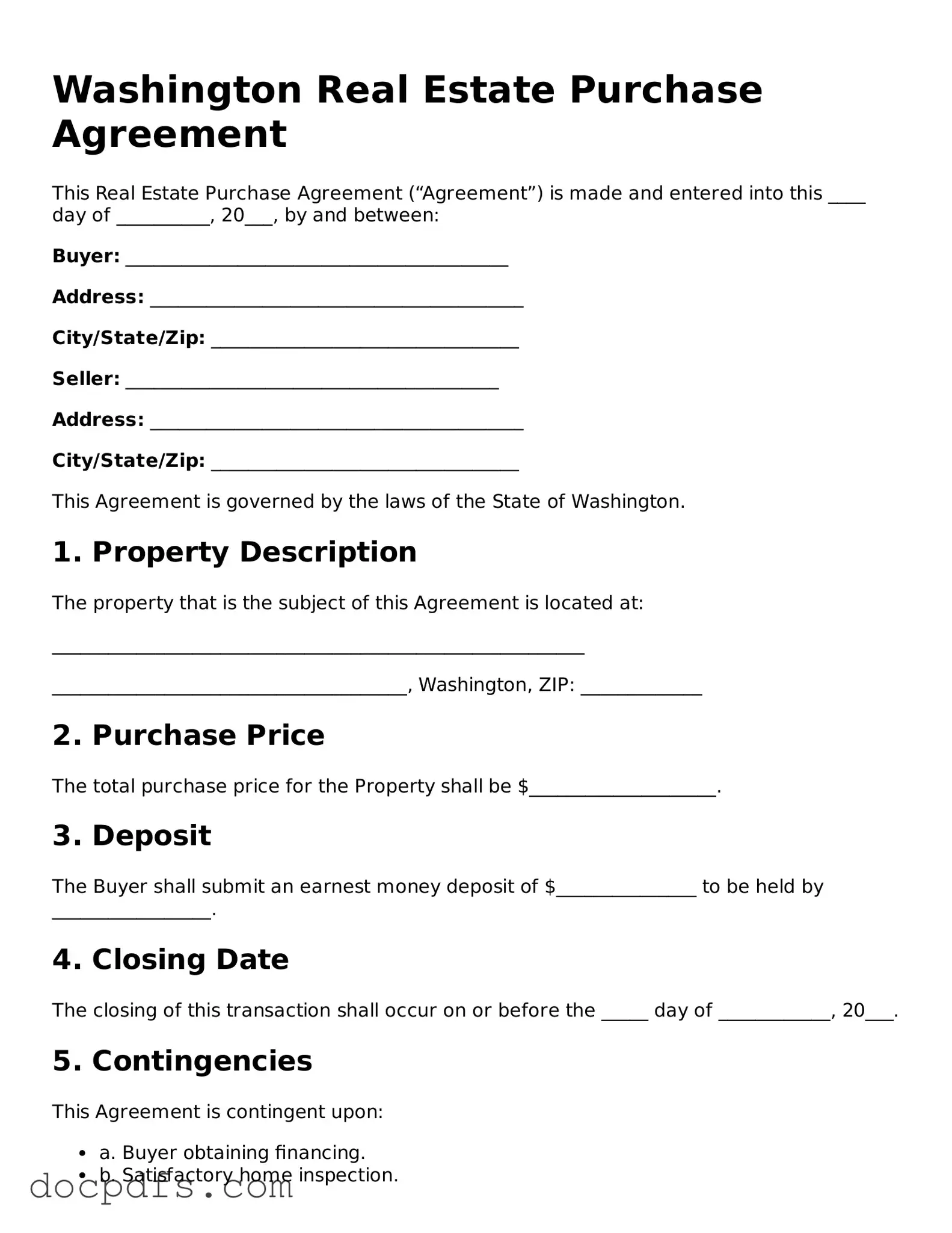 Free Washington Real Estate Purchase Agreement Form