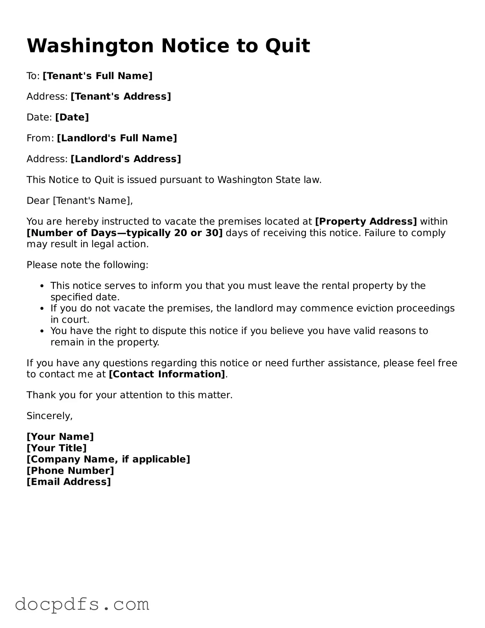 Free Washington Notice to Quit Form