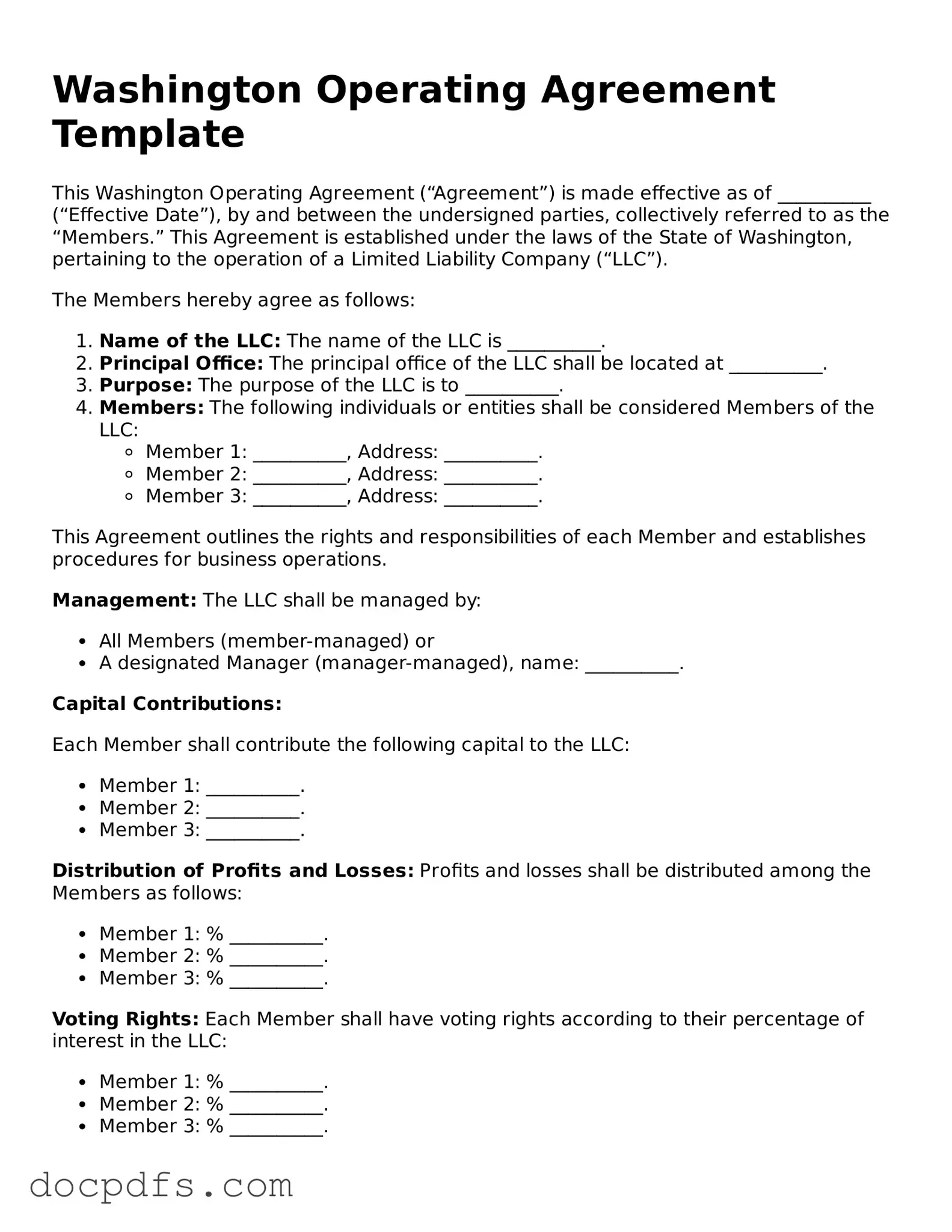 Free Washington Operating Agreement Form