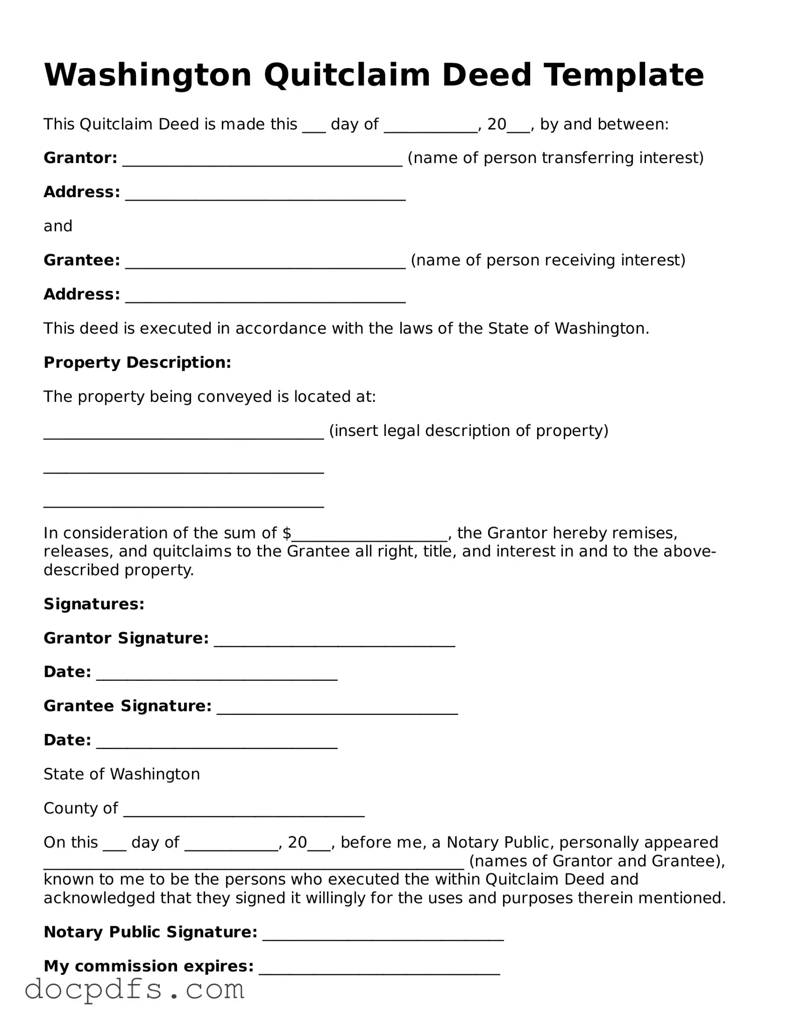 Free Washington Quitclaim Deed Form