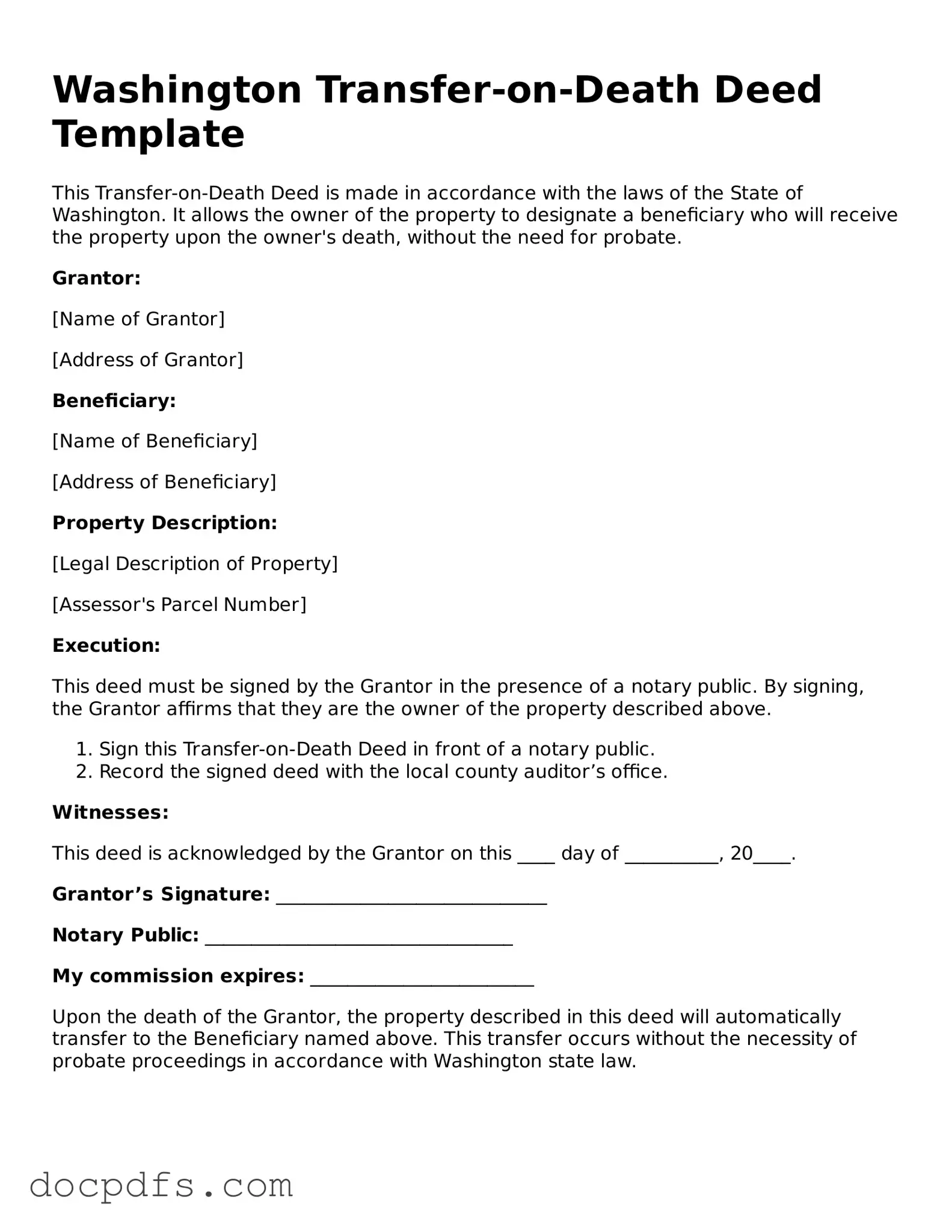 Free Washington Transfer-on-Death Deed Form