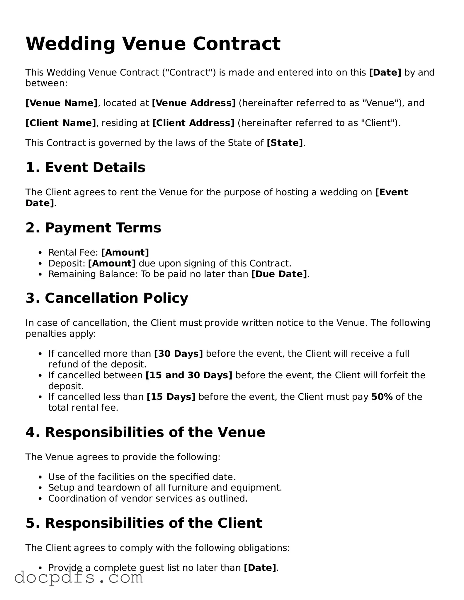 Legal Wedding Venue Contract Document