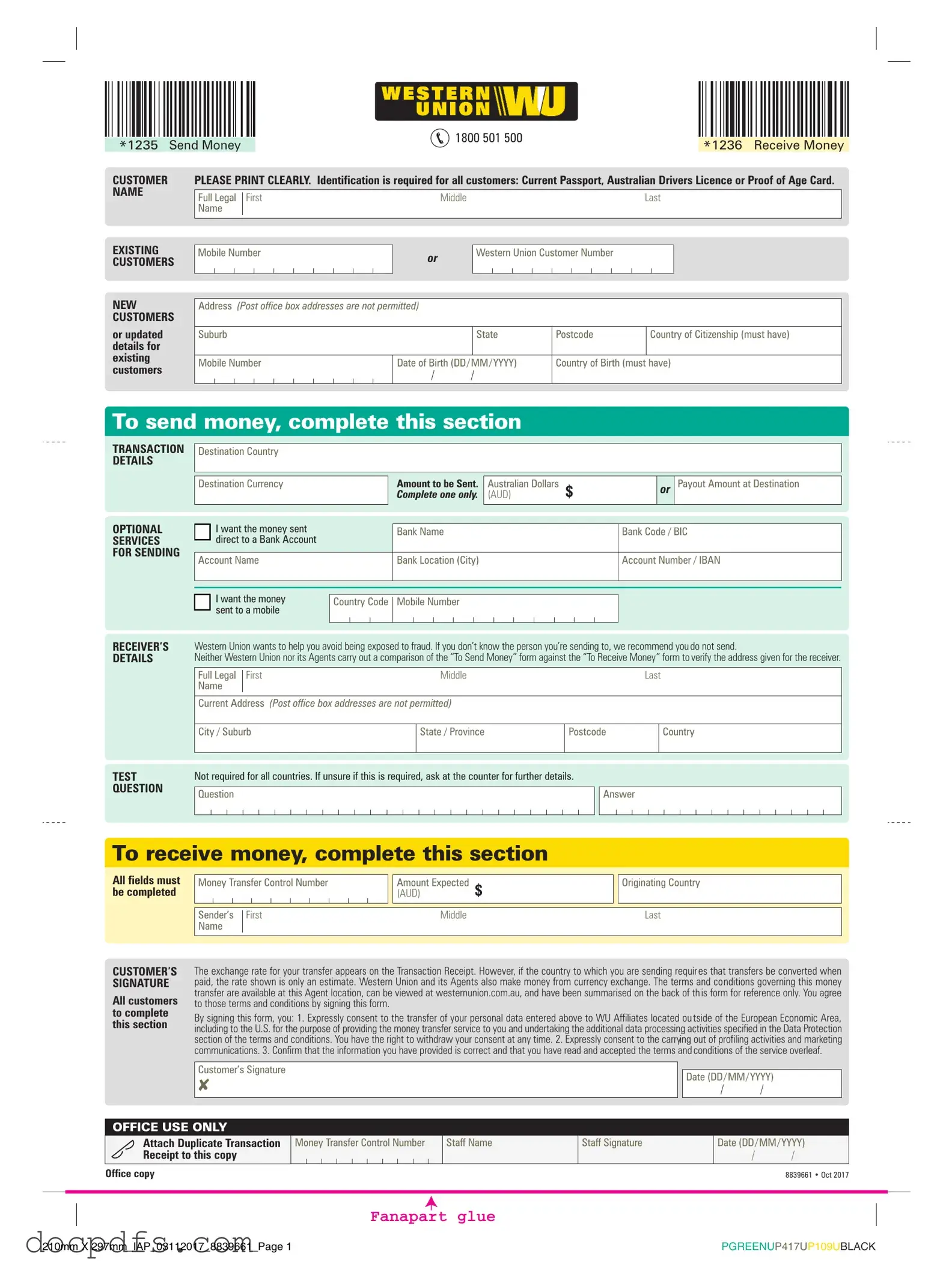 Western Union Template in PDF